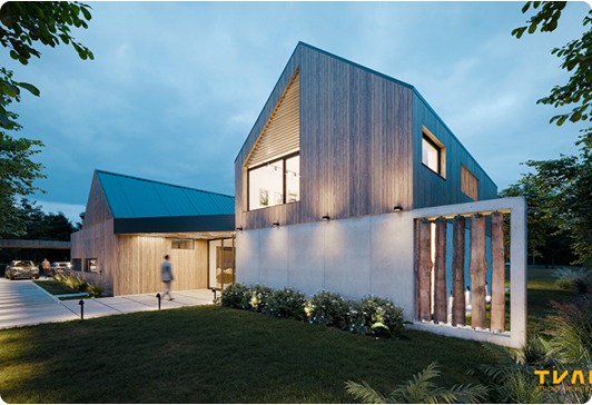 Nowoczesny dom jednorodzinny otoczony zielenią